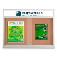 Indoor Bulletin Boards Display Cases with Personalized Header | with 2-3 Sliding Glass Doors 25 Sizes