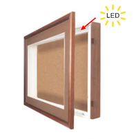 22x28 SwingFrame Designer Wood Framed Lighted Cork Board Display Case 3 Inch Deep