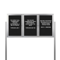 EXTREME WeatherPLUS Multi-Door Radius Edge Outdoor Enclosed Letter Boards with Posts | Shown in Satin Silver finish with Black Letterboard Panel and 3 Locking Doors