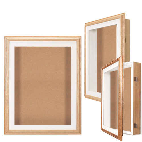 20x30 SwingFrame Designer Oak Wood Framed Cork Board Display Case 1" Deep