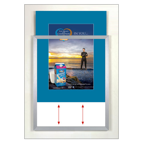 TOP LOADER SIGN FRAME 10" x 20" WITH 4" WIDE MAT BOARD (SHOWN IN SILVER WITH BLUE MAT BOARD)