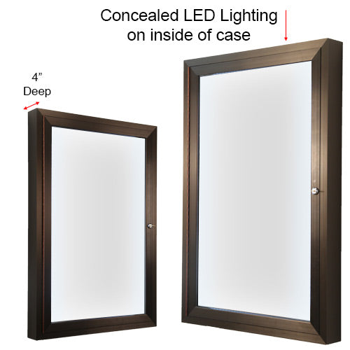 4" Deep Enclosed Markerboard Display Case | LED Illuminated Wood Framed Dry Erase Boards 