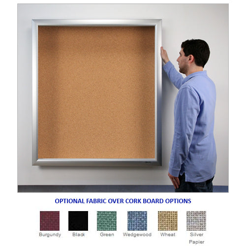 LED LIGHTED LARGE CORK SHADOW BOX SWINGFRAME with 1" INTERIOR DEPTH (SHOWN in SATIN SILVER) IS PERFECT FOR POSTINGS & 3-DIMENSIONAL ITEMS