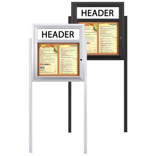 Outdoor Menu Case Displays with Header, Lights and Legs For 8.5x14