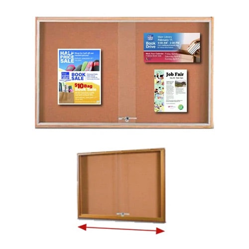 Indoor Sliding Glass Enclosed Bulletin Boards with Classic Wood Framed Display Case in 20+ Sizes