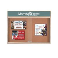 Indoor Enclosed Wood Bulletin Boards with 2-3 Sliding Glass Doors, Personalized Message Header and LED Lighting, 20+ Sizes