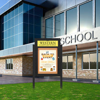SwingCase Standing 27x40 Lighted Outdoor Bulletin Board Enclosed w Header + Posts (One Door)