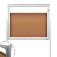 EXTREME WeatherPlus Radius Edge Outdoor Enclosed Bulletin Board Stand | Shown in Silver Finish in Landscape orientation