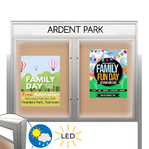Freestanding Enclosed Outdoor Bulletin Boards with Message Header and LED Lighting | Available in 4 Frame Finishes