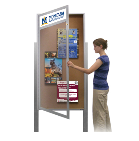 24 x 60 Extra Large Outdoor Enclosed Bulletin Board Display Case w Header and Posts (One Door)