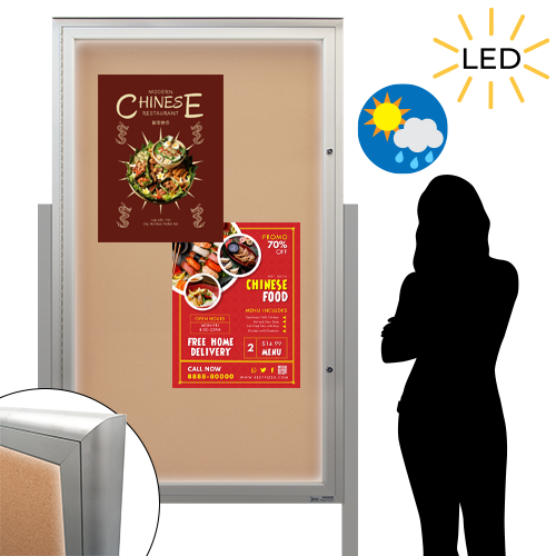 EXTREME WeatherPLUS™ XL Standing Radius Edge Outdoor Enclosed Bulletin Boards | LED LIGHTS | Single Locking Door with 15+ Sizes
