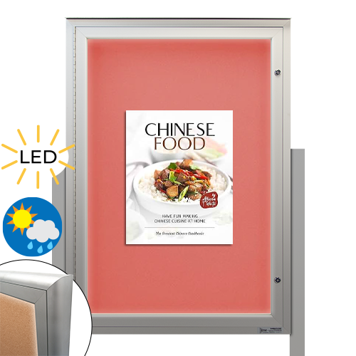 EXTREME WeatherPLUS™ Radius Edge Outdoor Enclosed Poster Case Stands with LED LIGHTS | Freestanding Metal Display Cases in 15+ Sizes