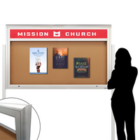 EXTREME WeatherPLUS™ XL Standing Radius Edge Outdoor Enclosed Poster Cases with Personalized Message Header | Shown in Silver Frame Finish