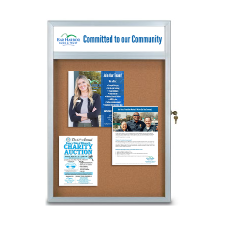 Ultra Thin 36 x 36 Enclosed Cork Board with Header