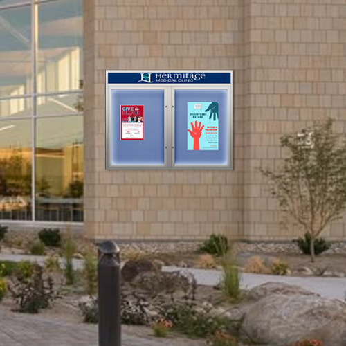 Enclosed Outdoor Bulletin Boards with Message Header and LED Lighting | Weather Resistant