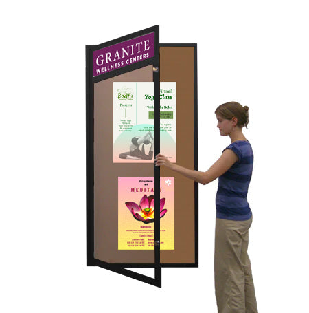 Extra Large 24 x 72 Indoor Enclosed Bulletin Board w Header (Single Door)