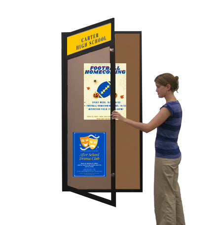 Extra Large 36 x 96 Indoor Enclosed Bulletin Board w Header (Single Door)