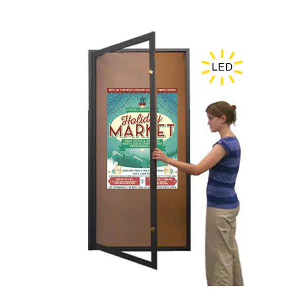 Extra Large 36 x 84 Indoor Enclosed Bulletin Board Swing Cases with Light (Single Door)