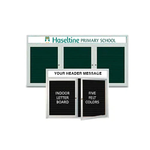 Indoor Enclosed Letter Board Display Cases with Message Header, Smooth Rounded Corners,  2-3 Door Models in 20 Sizes