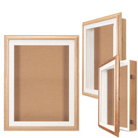 24 x 24 SwingFrame Designer Oak Wood Framed Cork Board Display Case 4" Deep
