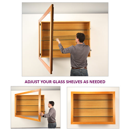 30x40 Wide Wooden Shadow Box Display Case w Glass Shelves | 3 Inch Deep ...