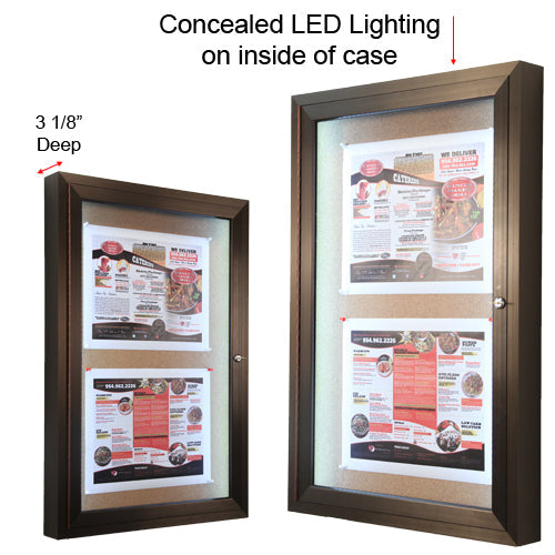 Enclosed Lighted LED Cork Bulletin Board 30x40 | Display Case with LED's