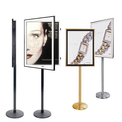 Classic SwingStand Poster Display with Metal Post | One-Sided, Swing Open Metal Picture Frame in 4 Sizes