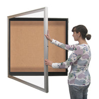 SwingFrame Designer Wall Mounted Metal Framed 18x24 Large Cork Board Display Case 6 Inch Deep