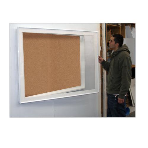 SwingFrame Designer 45 x 93 Wall Mounted Metal Framed Large Cork Board Display Case 8 Inch Deep