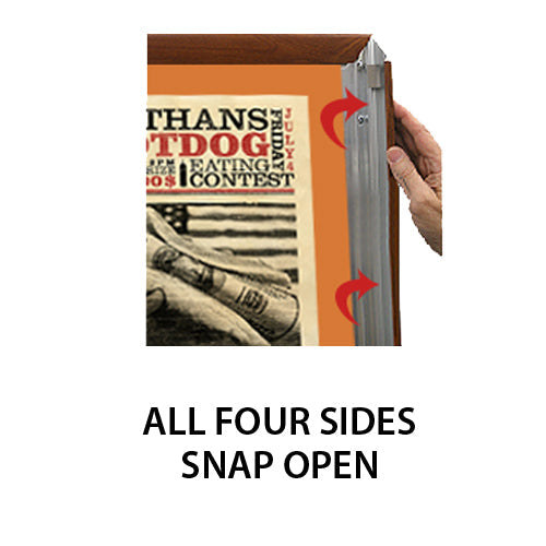 ALL 4 WOOD FRAME RAILS SNAP OPEN FOR EASY CHANGE of POSTERS 24 x 36