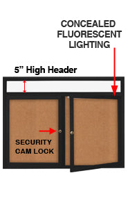 Enclosed Indoor Bulletin Boards with Header & Lights (Multiple Doors) 