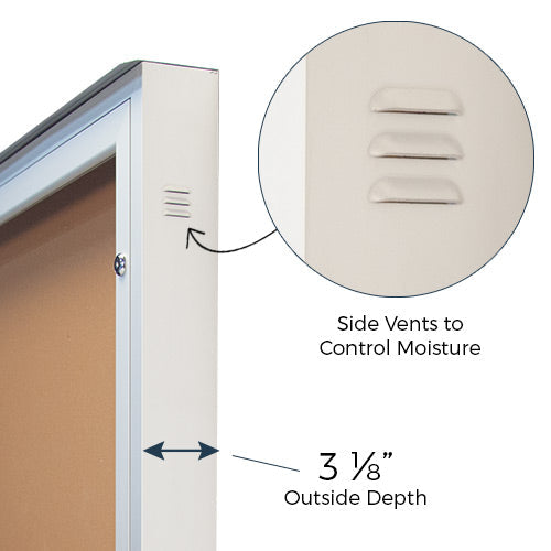 Fin style vents on both sides of the outdoor display case helps to reduce any condensation buildup towards the top of the case and allows for maximum breath-ability.