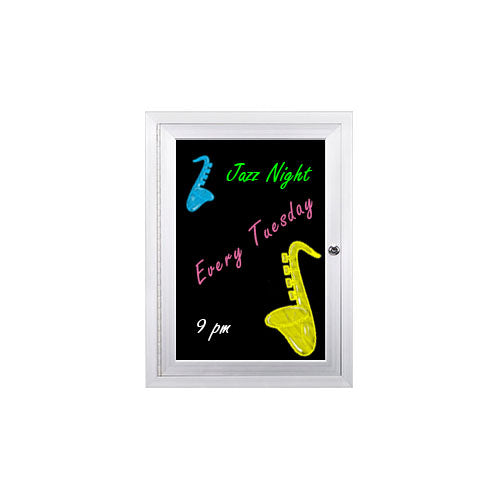 SwingCase Indoor Dry Erase Marker Board Lighted | Enclosed Black Board with Melamine Writing Surface