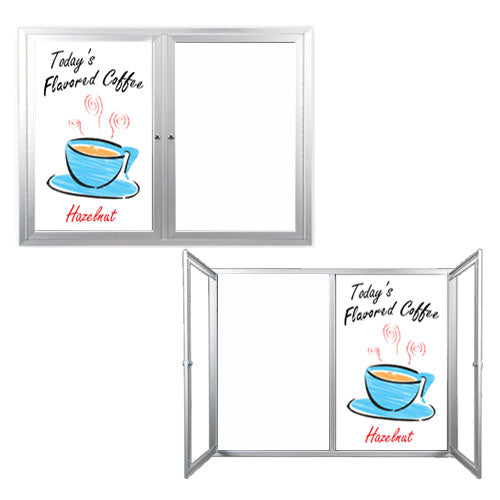 Indoor Enclosed Dry Erase Marker Boards 2 and 3 Doors Display Cases | White Porcelain on Steel Writing Surface