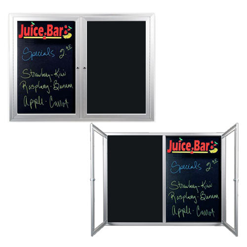 Indoor Enclosed Dry Erase Black Markerboard with Radius Edge Corners | 2 and 3 Doors - Magnetic Porcelain on Steel Writing Surface