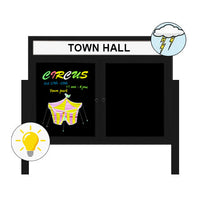Outdoor Enclosed Dry Erase Marker Board with Posts Header and Lights (2 and 3 Doors) - Black Porcelain Steel
