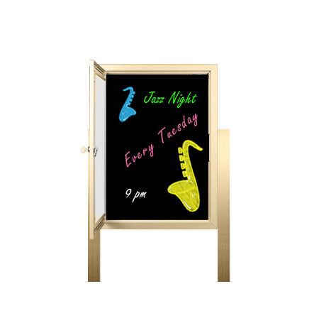 Outdoor Dry Erase Marker Board Swing Cases with Lights & Leg Posts (Black Board)