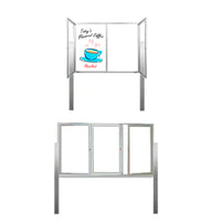 Outdoor Enclosed Dry Erase White Board with Radius Corners on Posts | 2 and 3 Doors, White Porcelain on Steel Marker Board in 35+ Sizes