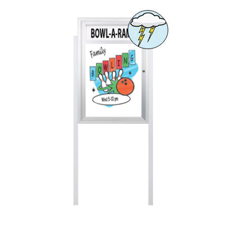 Outdoor Dry Erase Marker Board Swing Cases with Header, Lights and Leg Posts (White Board)