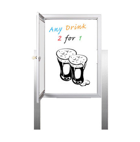 Outdoor Dry Erase Marker Board Swing Cases with Lights & Leg Posts (White Board)
