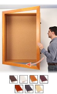 Designer Wide Wood, Large Hinged Shadow Box Cork Board 3" Deep Interior