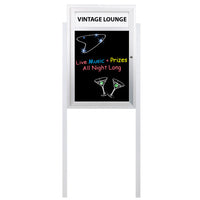 Free Standing Outdoor Dry Erase Marker Board SwingCases with Personalized Header | 2 Leg Posts | Black Board