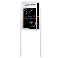 Free Standing Outdoor Dry Erase Marker Board SwingCases with Personalized Header | 2 Leg Posts | Black Board