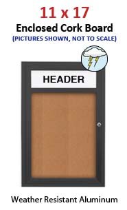 Outdoor Enclosed Bulletin Boards with Header 11 x 17 (Single Door)