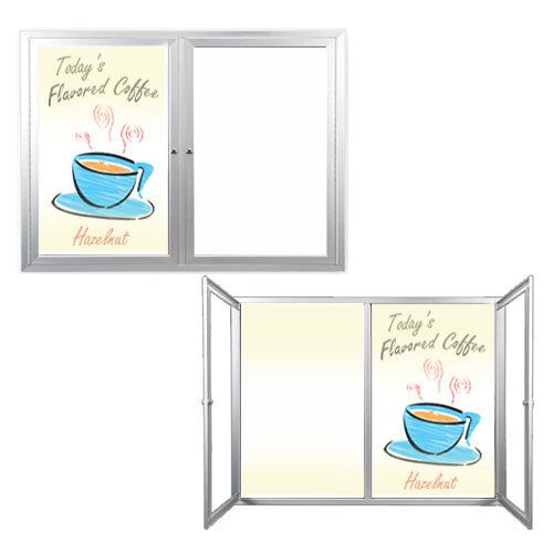 Outdoor Enclosed Dry Erase Markerboard with LED Lights (2 and 3 Doors) - White Porcelain Steel