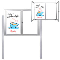 Outdoor Enclosed Dry Erase Markerboard with Posts (2 and 3 Doors) - White Porcelain Steel 