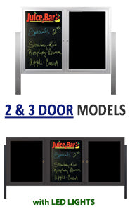 Outdoor Enclosed Marker Boards with Posts and LED Lighting 2 and 3 Door