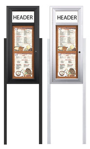 Outdoor Enclosed Menu Cases with Header, Lights and Leg Posts for 8 1/2" x 11" Portrait Menu Sizes