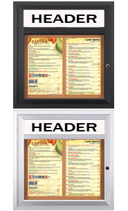 Outdoor Enclosed Menu Cases with Header for 8 1/2" x 14" Portrait Menu Sizes