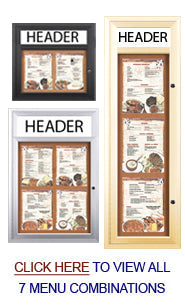 Indoor Menu Cases with Header for 8 1/2 x 11 Portrait Menu Sizes (Radius Edge)